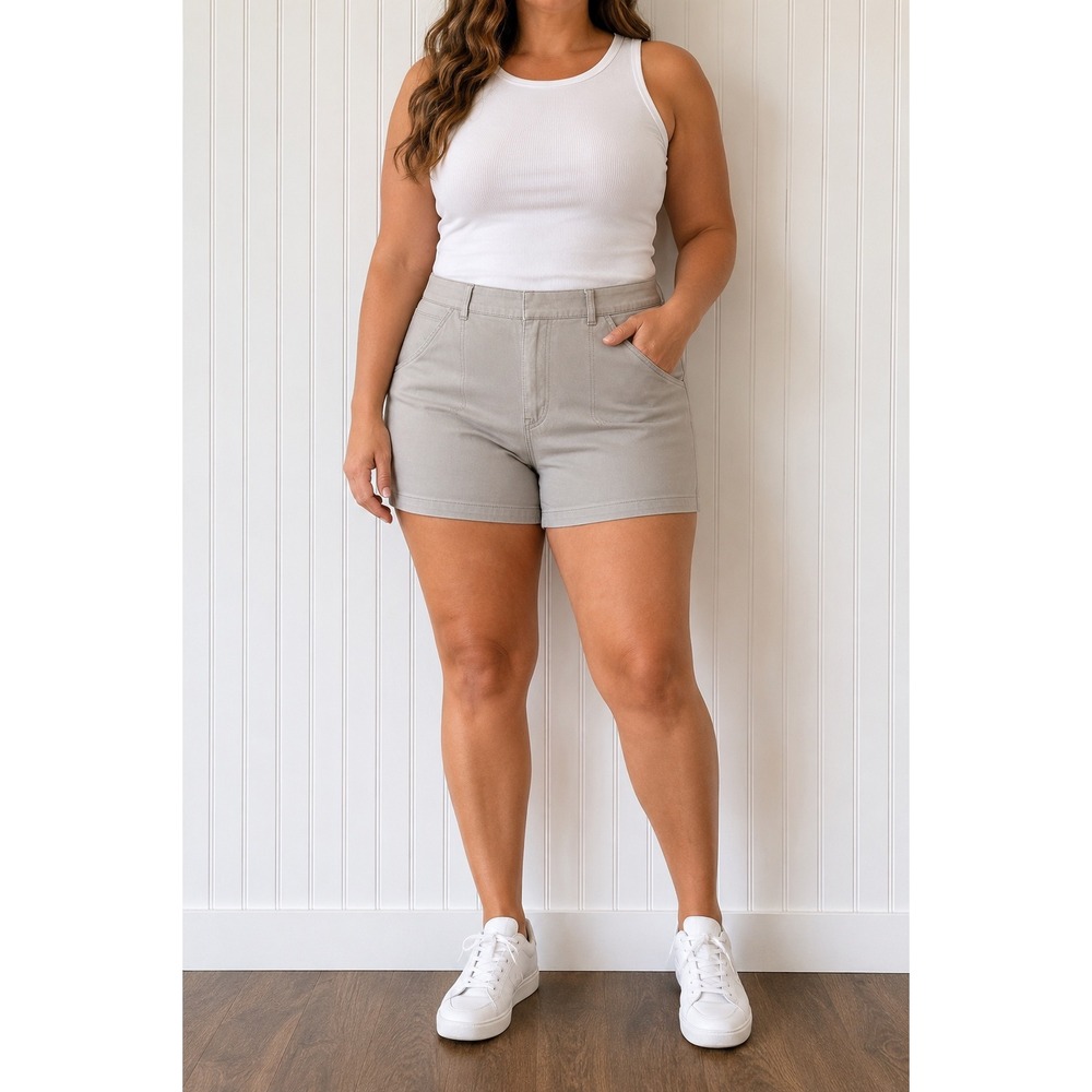 Spanx Stretch Twill 4 Inch Shorts Gray XL Pull On Slimming Patch Pocket Pockets